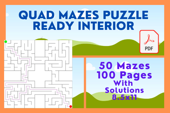 50 Quad Mazes for KDP: Ready-to-Upload Interior