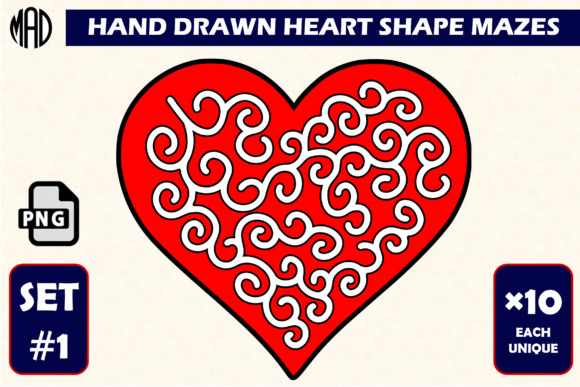 Discover the Joy of 10 Hand-Drawn Heart Mazes Set 1